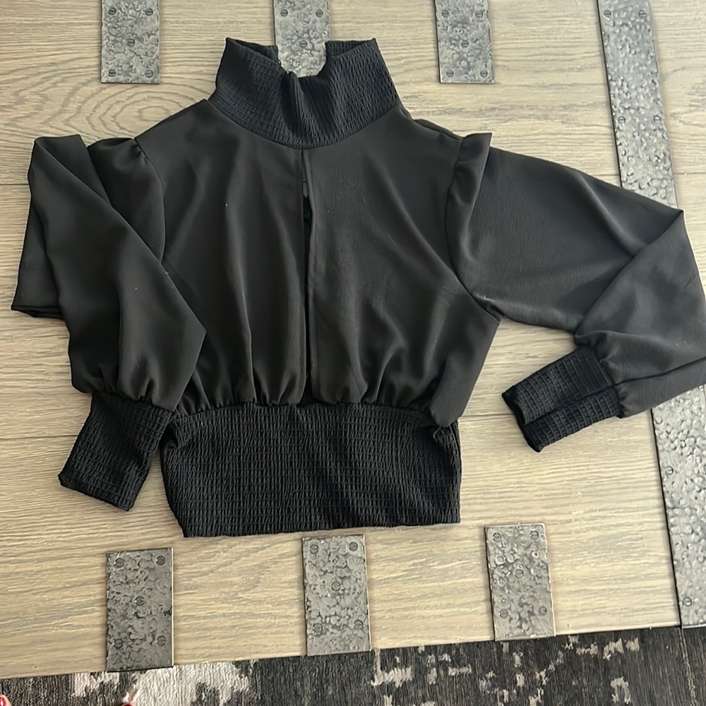 Smocked neck open front pretty little things crop top